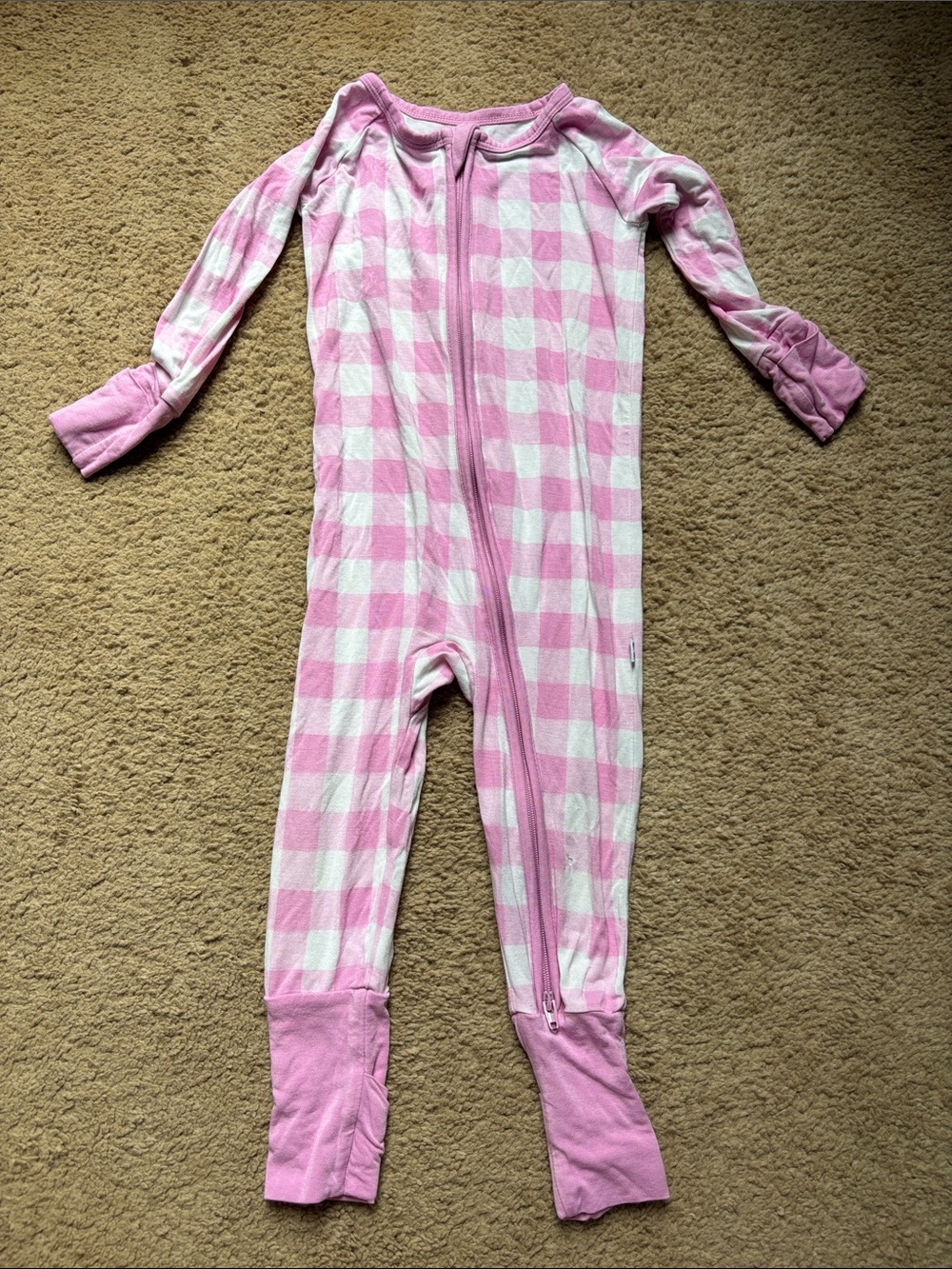 Little Sleepies Pink and White Buffalo Check One-Piece Footie